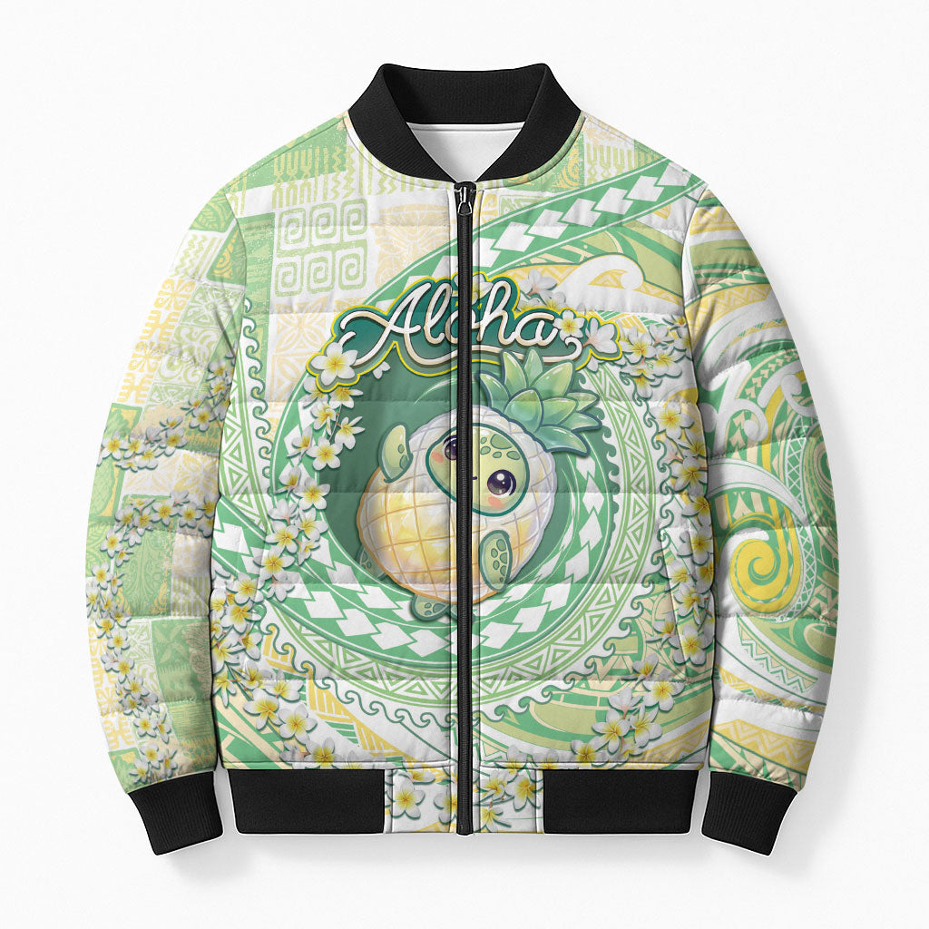 Hawaii Pineapple Bomber Puffer Jacket Cute Cosplay Turtle Plumeria Spiral DT05 Unisex Mint - Polynesian Pride