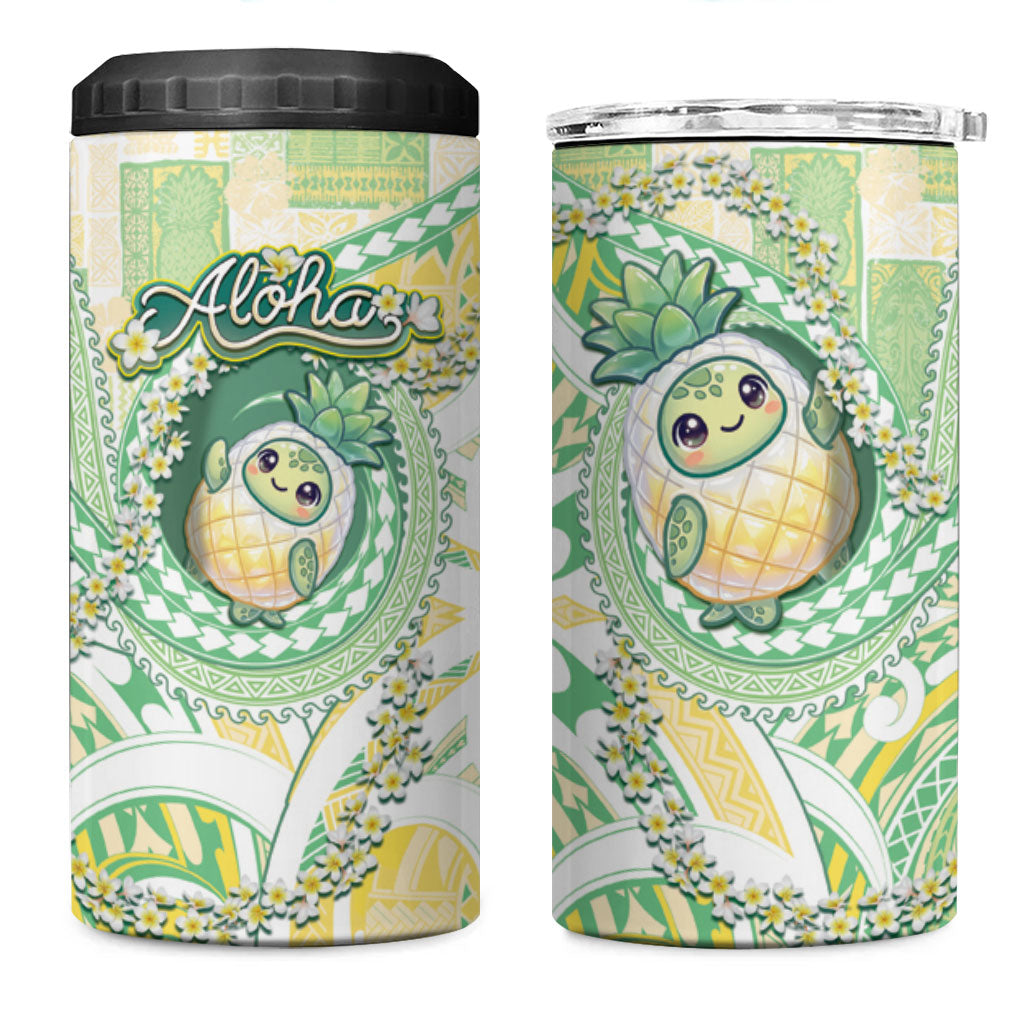 Hawaii Pineapple 4 in 1 Can Cooler Tumbler Cute Cosplay Turtle Plumeria Spiral DT05 One Size: 16 oz Mint - Polynesian Pride