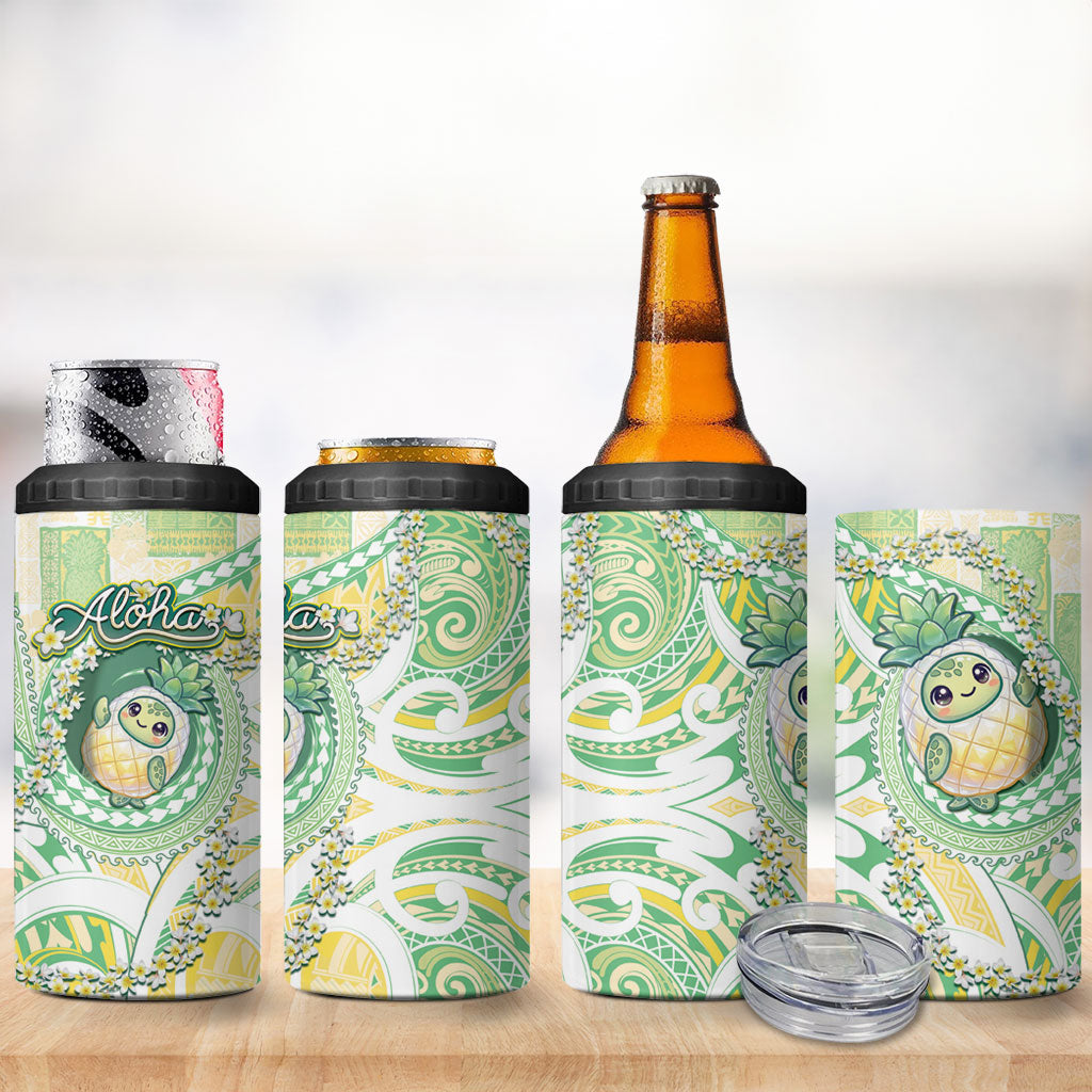 Hawaii Pineapple 4 in 1 Can Cooler Tumbler Cute Cosplay Turtle Plumeria Spiral DT05 - Polynesian Pride