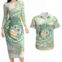 Hawaii Pineapple Couples Matching Long Sleeve Bodycon Dress and Hawaiian Shirt Cute Cosplay Turtle Plumeria Spiral DT05 Mint - Polynesian Pride