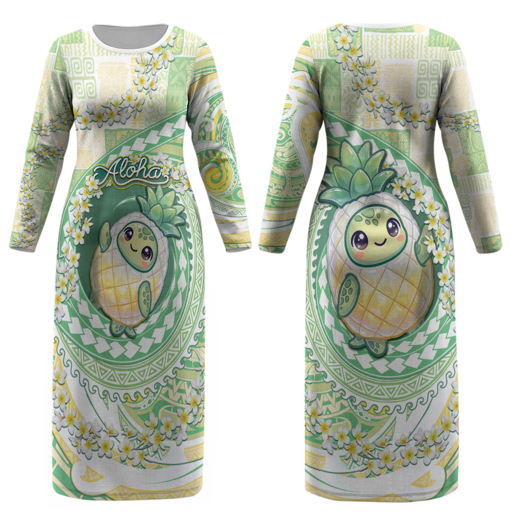 Hawaii Pineapple Couples Matching Long Sleeve Bodycon Dress and Hawaiian Shirt Cute Cosplay Turtle Plumeria Spiral DT05 - Polynesian Pride