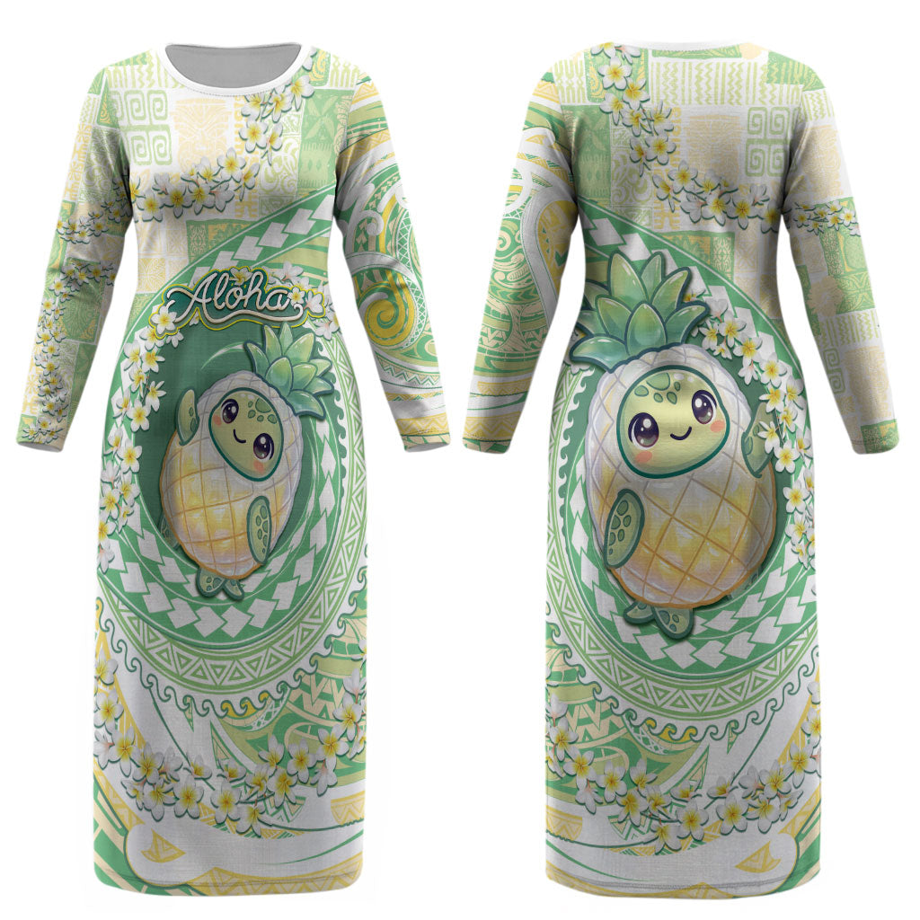Hawaii Pineapple Couples Matching Long Sleeve Bodycon Dress and Long Sleeve Button Shirt Cute Cosplay Turtle Plumeria Spiral DT05 - Polynesian Pride