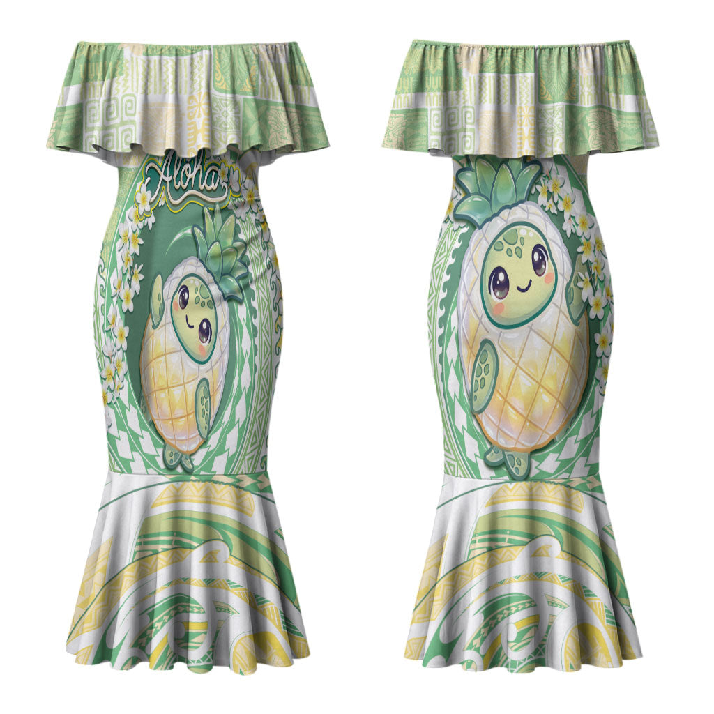 Hawaii Pineapple Couples Matching Mermaid Dress and Hawaiian Shirt Cute Cosplay Turtle Plumeria Spiral DT05 - Polynesian Pride