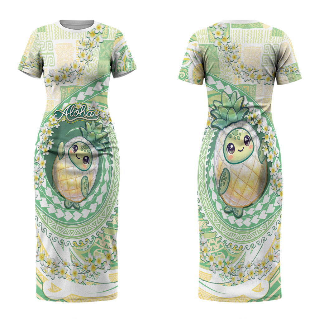 Hawaii Pineapple Couples Matching Short Sleeve Bodycon Dress and Hawaiian Shirt Cute Cosplay Turtle Plumeria Spiral DT05 - Polynesian Pride