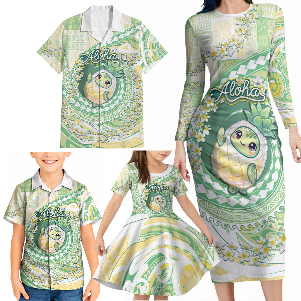 Hawaii Pineapple Family Matching Long Sleeve Bodycon Dress and Hawaiian Shirt Cute Cosplay Turtle Plumeria Spiral DT05 - Polynesian Pride