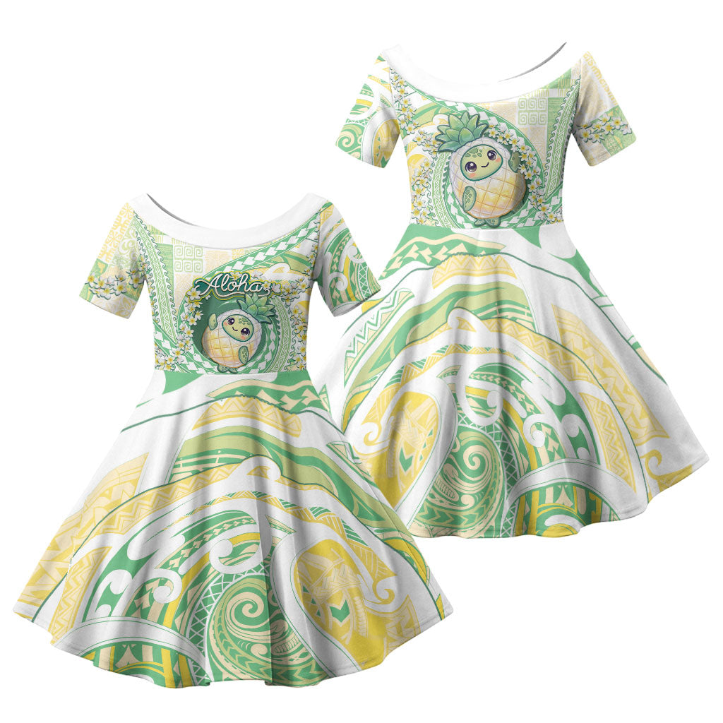 Hawaii Pineapple Family Matching Mermaid Dress and Hawaiian Shirt Cute Cosplay Turtle Plumeria Spiral DT05 Daughter's Dress Mint - Polynesian Pride