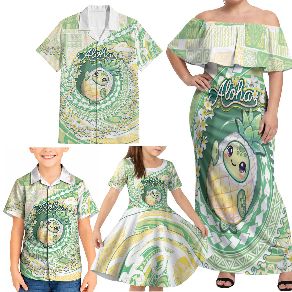 Hawaii Pineapple Family Matching Off Shoulder Maxi Dress and Hawaiian Shirt Cute Cosplay Turtle Plumeria Spiral DT05 - Polynesian Pride