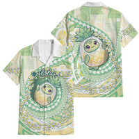 Hawaii Pineapple Family Matching Off Shoulder Maxi Dress and Hawaiian Shirt Cute Cosplay Turtle Plumeria Spiral DT05 Dad's Shirt - Short Sleeve Mint - Polynesian Pride