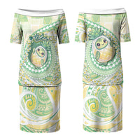 Hawaii Pineapple Family Matching Puletasi and Hawaiian Shirt Cute Cosplay Turtle Plumeria Spiral DT05 Mom's Dress Mint - Polynesian Pride