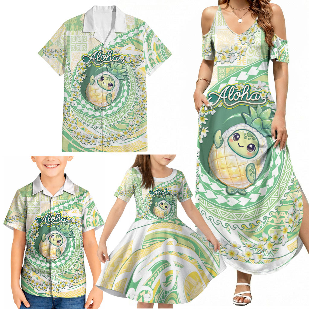 Hawaii Pineapple Family Matching Summer Maxi Dress and Hawaiian Shirt Cute Cosplay Turtle Plumeria Spiral DT05 - Polynesian Pride