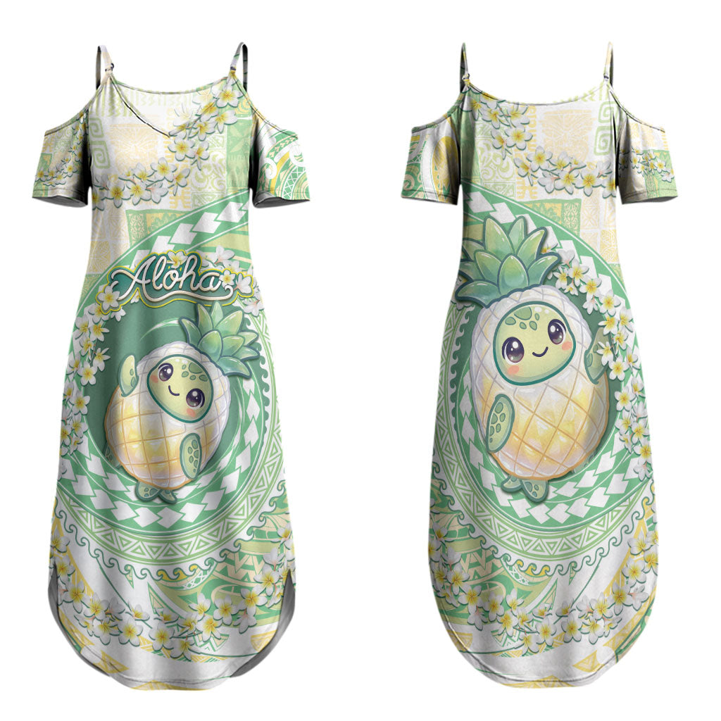 Hawaii Pineapple Family Matching Summer Maxi Dress and Hawaiian Shirt Cute Cosplay Turtle Plumeria Spiral DT05 Mom's Dress Mint - Polynesian Pride