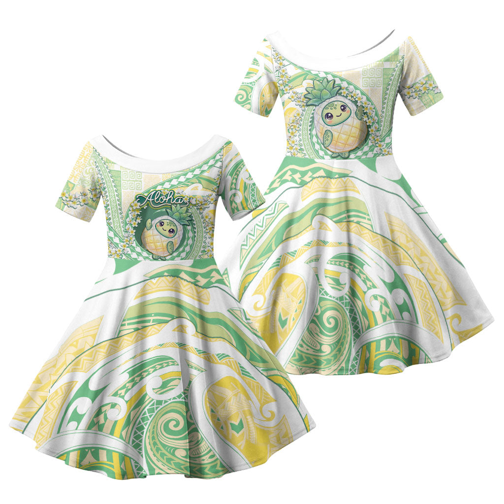 Hawaii Pineapple Family Matching Summer Maxi Dress and Hawaiian Shirt Cute Cosplay Turtle Plumeria Spiral DT05 Daughter's Dress Mint - Polynesian Pride
