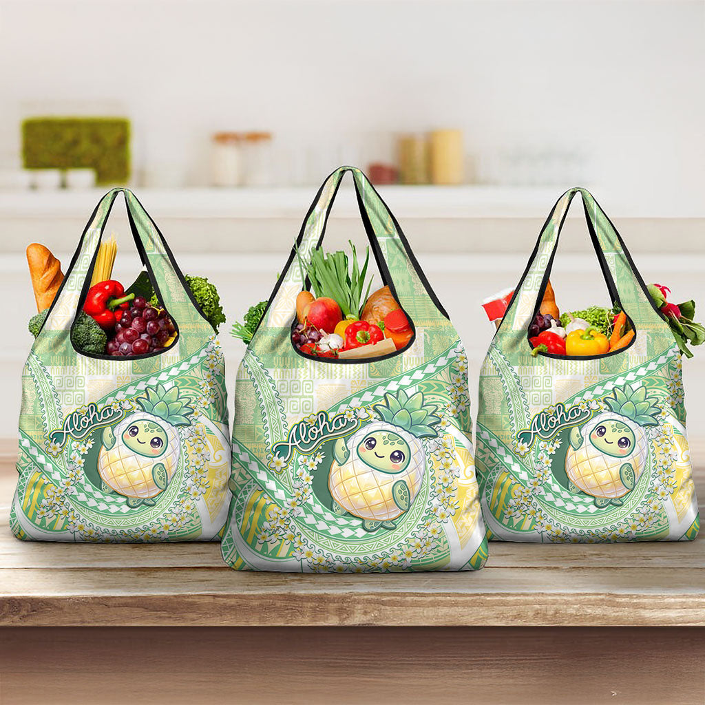 Hawaii Pineapple Grocery Bag Cute Cosplay Turtle Plumeria Spiral DT05 3-pack One Size Mint - Polynesian Pride