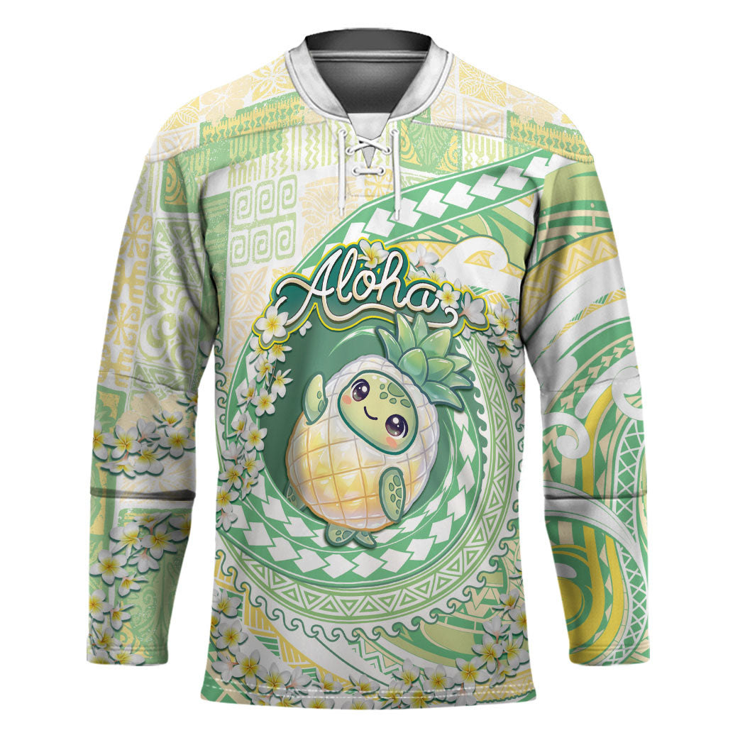 Hawaii Pineapple Hockey Jersey Cute Cosplay Turtle Plumeria Spiral DT05 Unisex Mint - Polynesian Pride