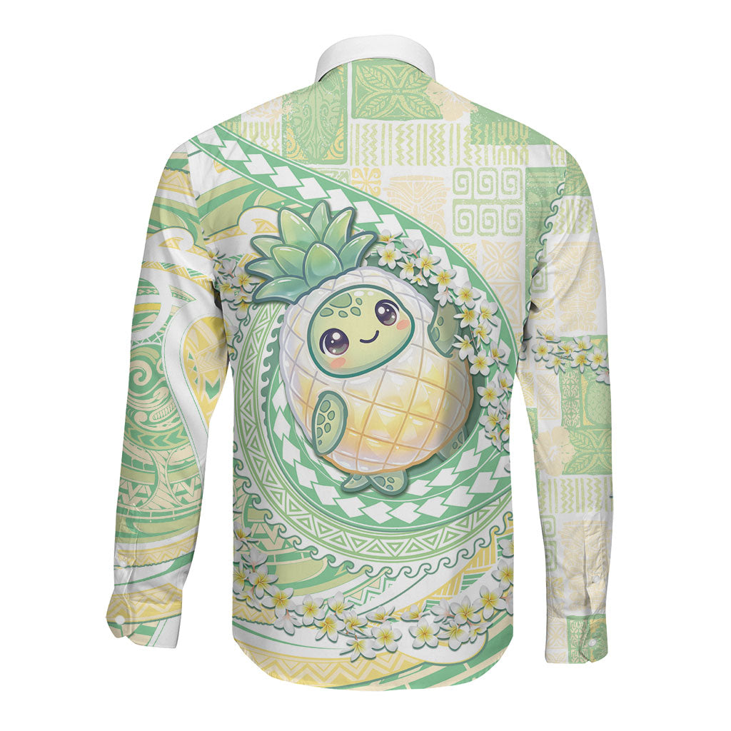Hawaii Pineapple Long Sleeve Button Shirt Cute Cosplay Turtle Plumeria Spiral