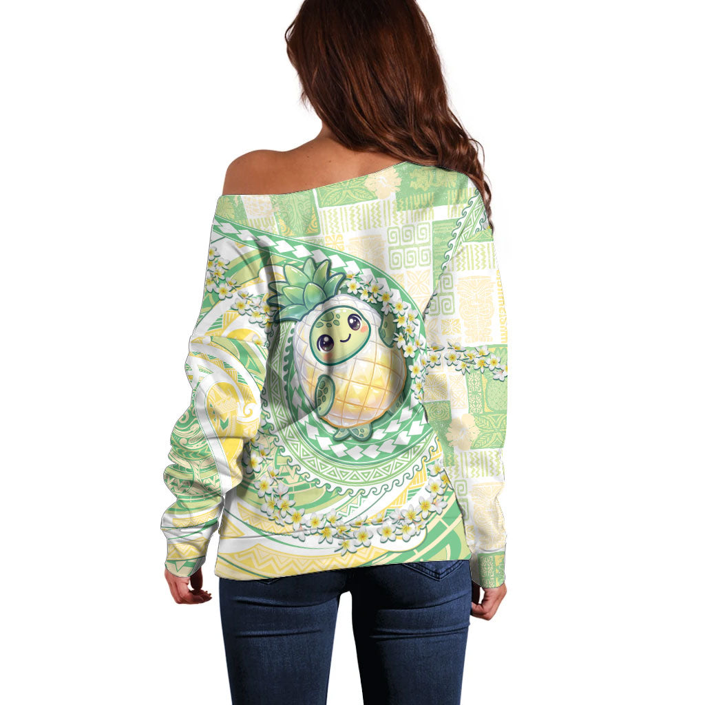 Hawaii Pineapple Off Shoulder Sweater Cute Cosplay Turtle Plumeria Spiral DT05 - Polynesian Pride