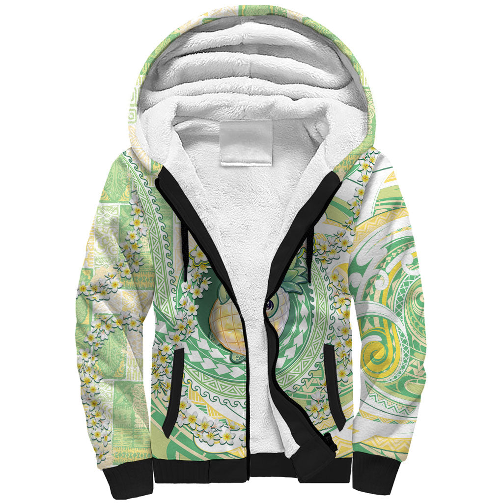 Hawaii Pineapple Sherpa Hoodie Cute Cosplay Turtle Plumeria Spiral DT05 Unisex Mint - Polynesian Pride