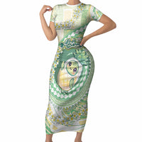 Hawaii Pineapple Short Sleeve Bodycon Dress Cute Cosplay Turtle Plumeria Spiral DT05 Long Dress Mint - Polynesian Pride