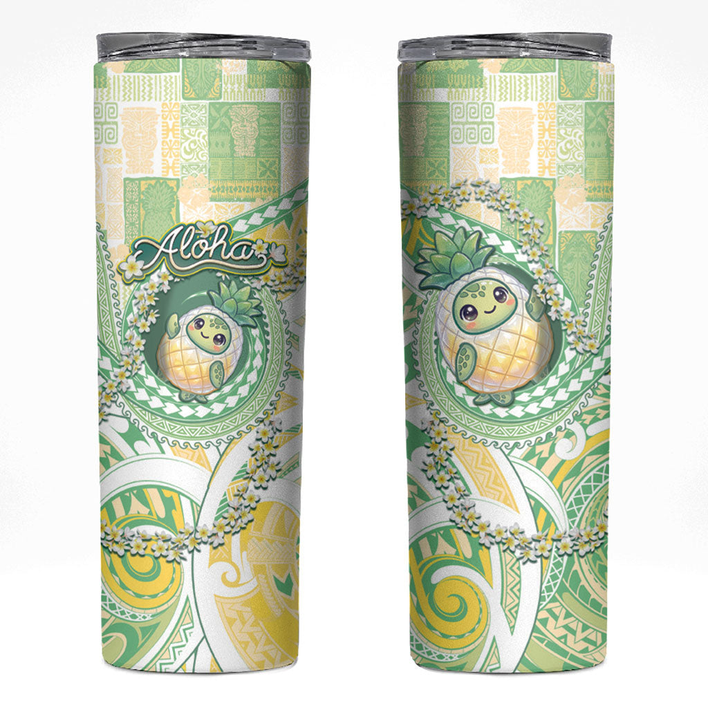 Hawaii Pineapple Skinny Tumbler Cute Cosplay Turtle Plumeria Spiral DT05 Mint - Polynesian Pride