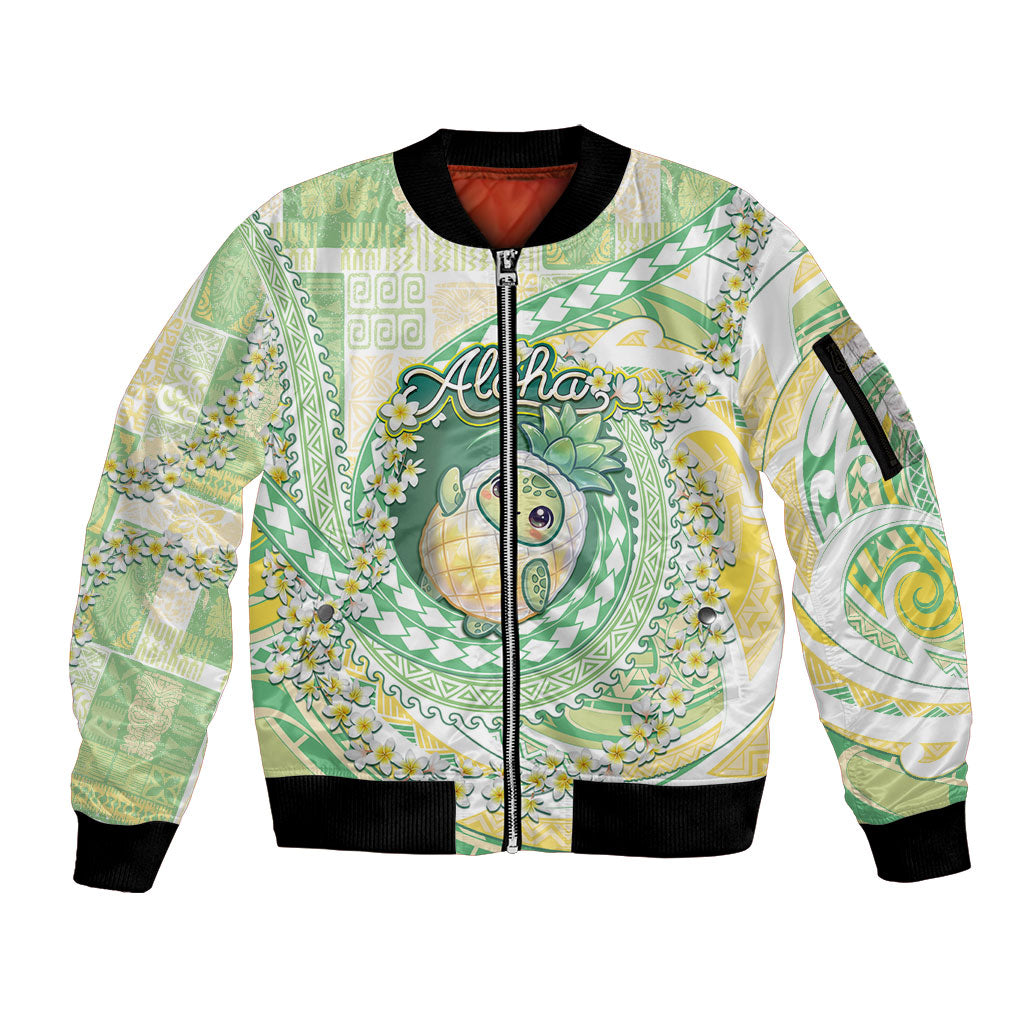 Hawaii Pineapple Sleeve Zip Bomber Jacket Cute Cosplay Turtle Plumeria Spiral DT05 Unisex Mint - Polynesian Pride