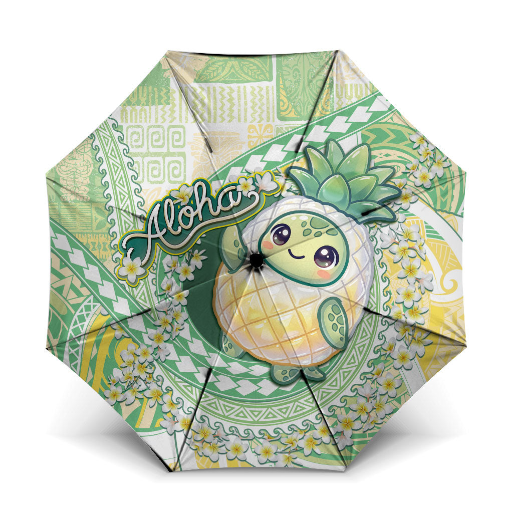 Hawaii Pineapple Umbrella Cute Cosplay Turtle Plumeria Spiral DT05 One Size Folded 11.42 inch Opened Diameter 37.4 inch Mint - Polynesian Pride