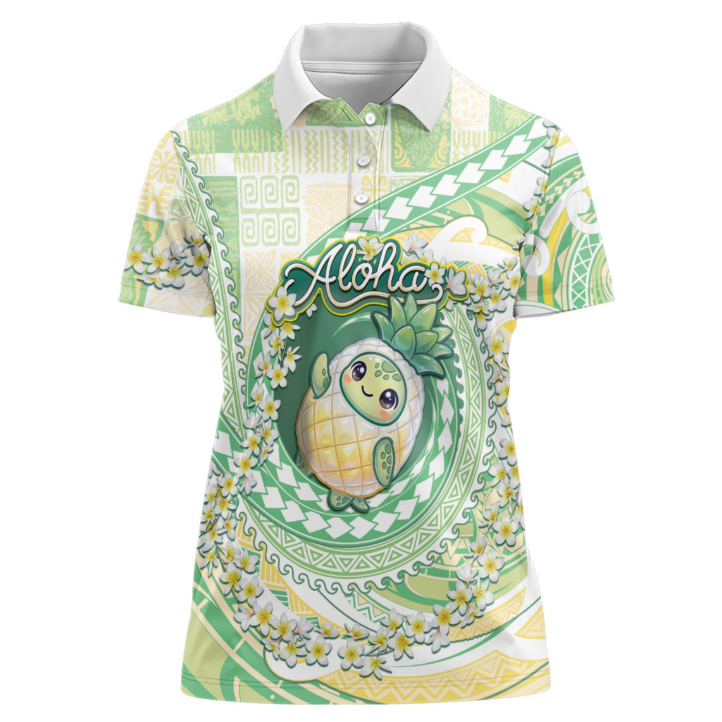 Hawaii Pineapple Women Polo Shirt Cute Cosplay Turtle Plumeria Spiral DT05 Female Mint - Polynesian Pride