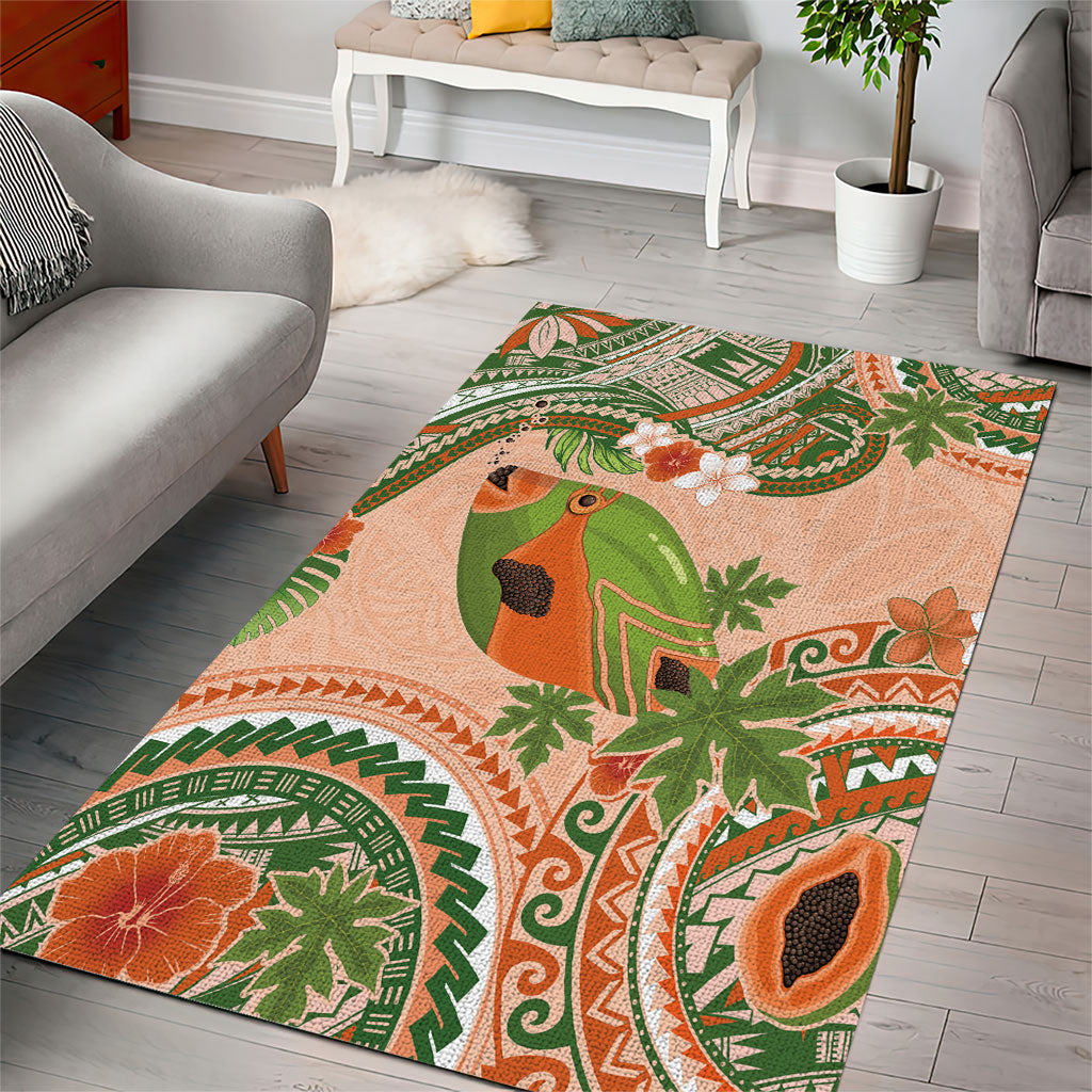 Hawaii Papaya Area Rug Cute Cosplay Humuhumu Fish Plumeria Waves DT05 - Polynesian Pride