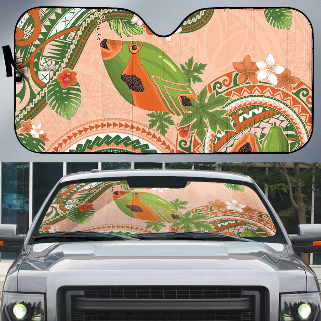 Hawaii Papaya Auto Sun Shade Cute Cosplay Humuhumu Fish Plumeria Waves DT05 Orange - Polynesian Pride