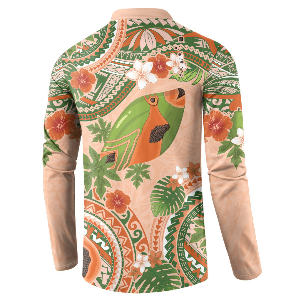 Hawaii Papaya Button Sweatshirt Cute Cosplay Humuhumu Fish Plumeria Waves DT05 - Polynesian Pride