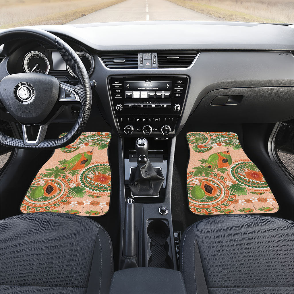 Hawaii Papaya Car Mats Cute Cosplay Humuhumu Fish Plumeria Waves DT05 Set 2pcs - Front Orange - Polynesian Pride