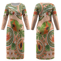 Hawaii Papaya Couples Matching Long Sleeve Bodycon Dress and Long Sleeve Button Shirt Cute Cosplay Humuhumu Fish Plumeria Waves DT05 - Polynesian Pride