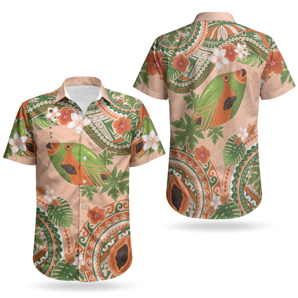 Hawaii Papaya Couples Matching Mermaid Dress and Hawaiian Shirt Cute Cosplay Humuhumu Fish Plumeria Waves DT05 - Polynesian Pride