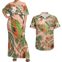 Hawaii Papaya Couples Matching Off Shoulder Maxi Dress and Hawaiian Shirt Cute Cosplay Humuhumu Fish Plumeria Waves DT05 Orange - Polynesian Pride