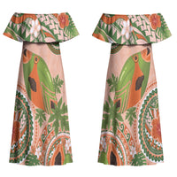 Hawaii Papaya Couples Matching Off Shoulder Maxi Dress and Long Sleeve Button Shirt Cute Cosplay Humuhumu Fish Plumeria Waves DT05 - Polynesian Pride