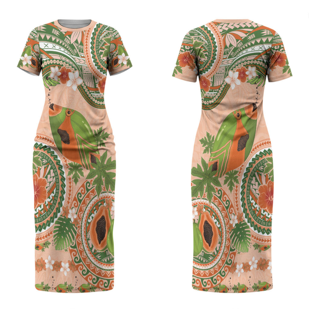 Hawaii Papaya Couples Matching Short Sleeve Bodycon Dress and Long Sleeve Button Shirt Cute Cosplay Humuhumu Fish Plumeria Waves DT05 - Polynesian Pride