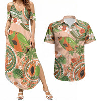 Hawaii Papaya Couples Matching Summer Maxi Dress and Hawaiian Shirt Cute Cosplay Humuhumu Fish Plumeria Waves DT05 Orange - Polynesian Pride