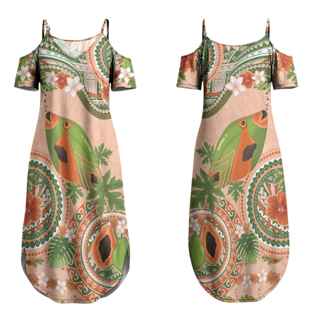 Hawaii Papaya Couples Matching Summer Maxi Dress and Long Sleeve Button Shirt Cute Cosplay Humuhumu Fish Plumeria Waves DT05 - Polynesian Pride