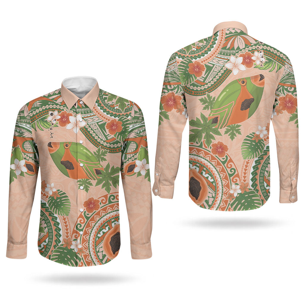 Hawaii Papaya Couples Matching Tank Maxi Dress and Long Sleeve Button Shirt Cute Cosplay Humuhumu Fish Plumeria Waves DT05 - Polynesian Pride