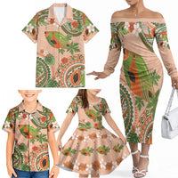 Hawaii Papaya Family Matching Off The Shoulder Long Sleeve Dress and Hawaiian Shirt Cute Cosplay Humuhumu Fish Plumeria Waves DT05 - Polynesian Pride