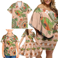 Hawaii Papaya Family Matching Off Shoulder Short Dress and Hawaiian Shirt Cute Cosplay Humuhumu Fish Plumeria Waves DT05 - Polynesian Pride