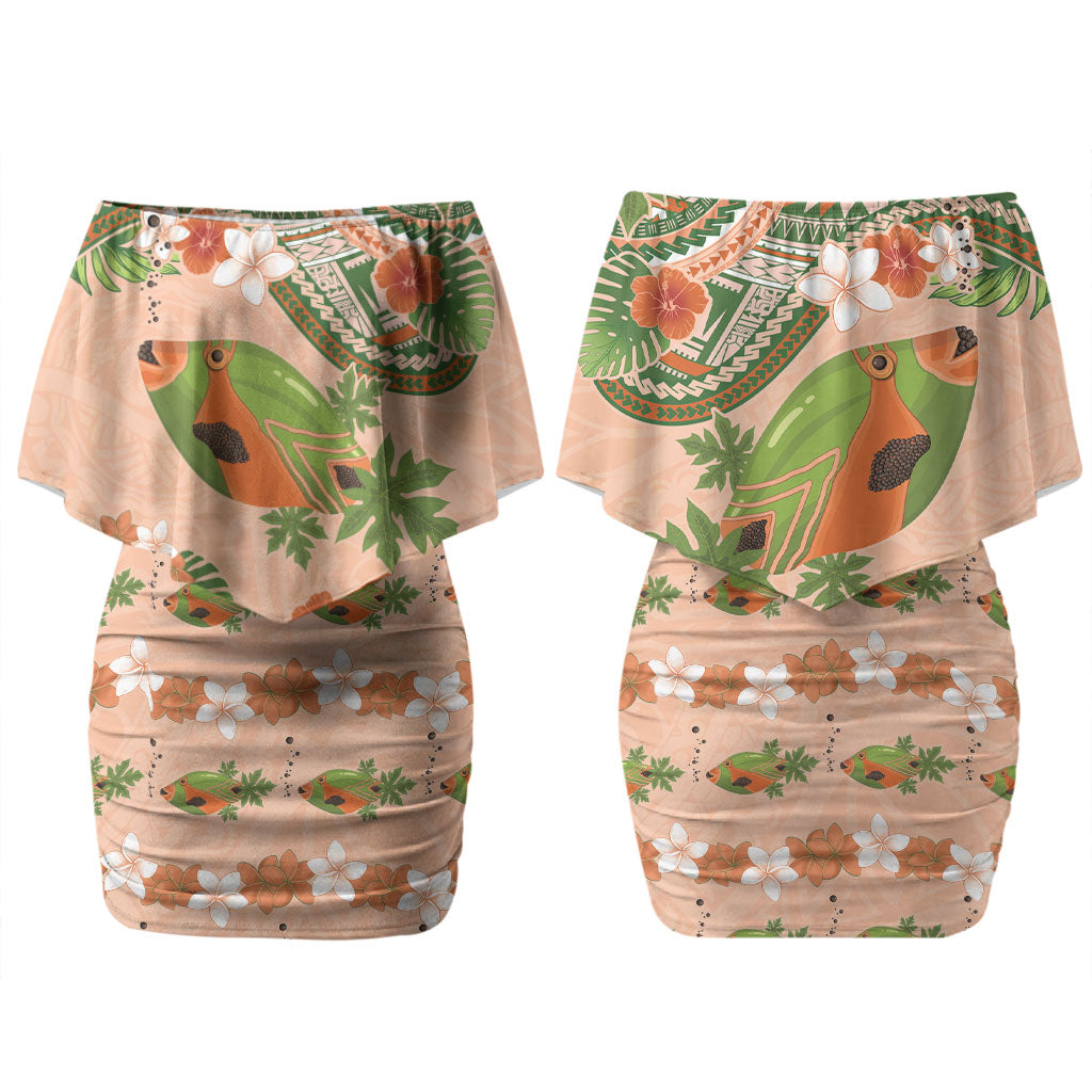 Hawaii Papaya Family Matching Off Shoulder Short Dress and Hawaiian Shirt Cute Cosplay Humuhumu Fish Plumeria Waves DT05 Mom's Dress Orange - Polynesian Pride