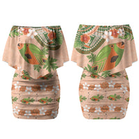 Hawaii Papaya Family Matching Off Shoulder Short Dress and Hawaiian Shirt Cute Cosplay Humuhumu Fish Plumeria Waves DT05 Mom's Dress Orange - Polynesian Pride