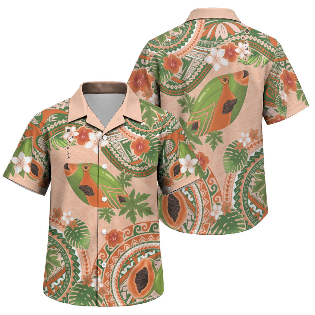 Hawaii Papaya Family Matching Off Shoulder Short Dress and Hawaiian Shirt Cute Cosplay Humuhumu Fish Plumeria Waves DT05 Son's Shirt Orange - Polynesian Pride