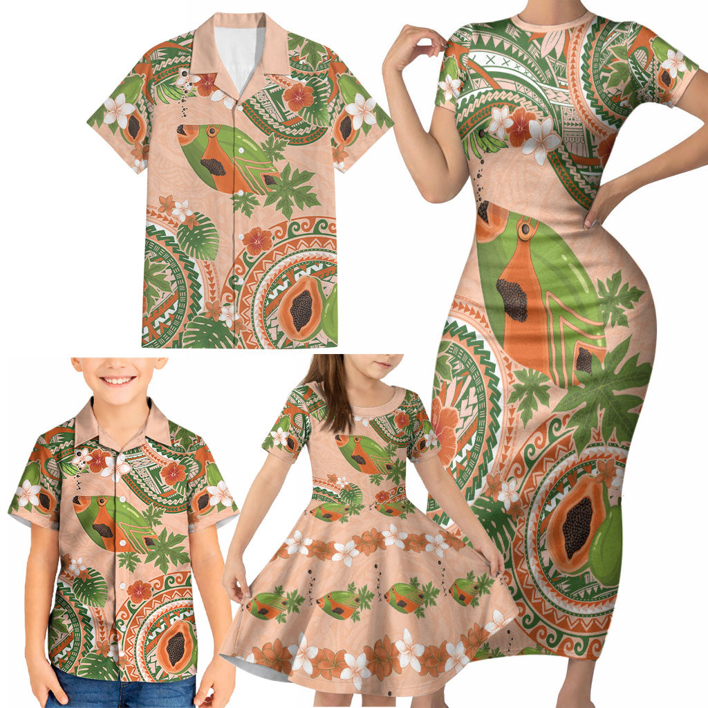 Hawaii Papaya Family Matching Short Sleeve Bodycon Dress and Hawaiian Shirt Cute Cosplay Humuhumu Fish Plumeria Waves DT05 - Polynesian Pride