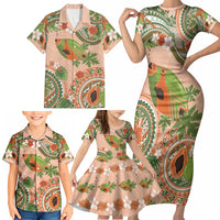Hawaii Papaya Family Matching Short Sleeve Bodycon Dress and Hawaiian Shirt Cute Cosplay Humuhumu Fish Plumeria Waves DT05 - Polynesian Pride