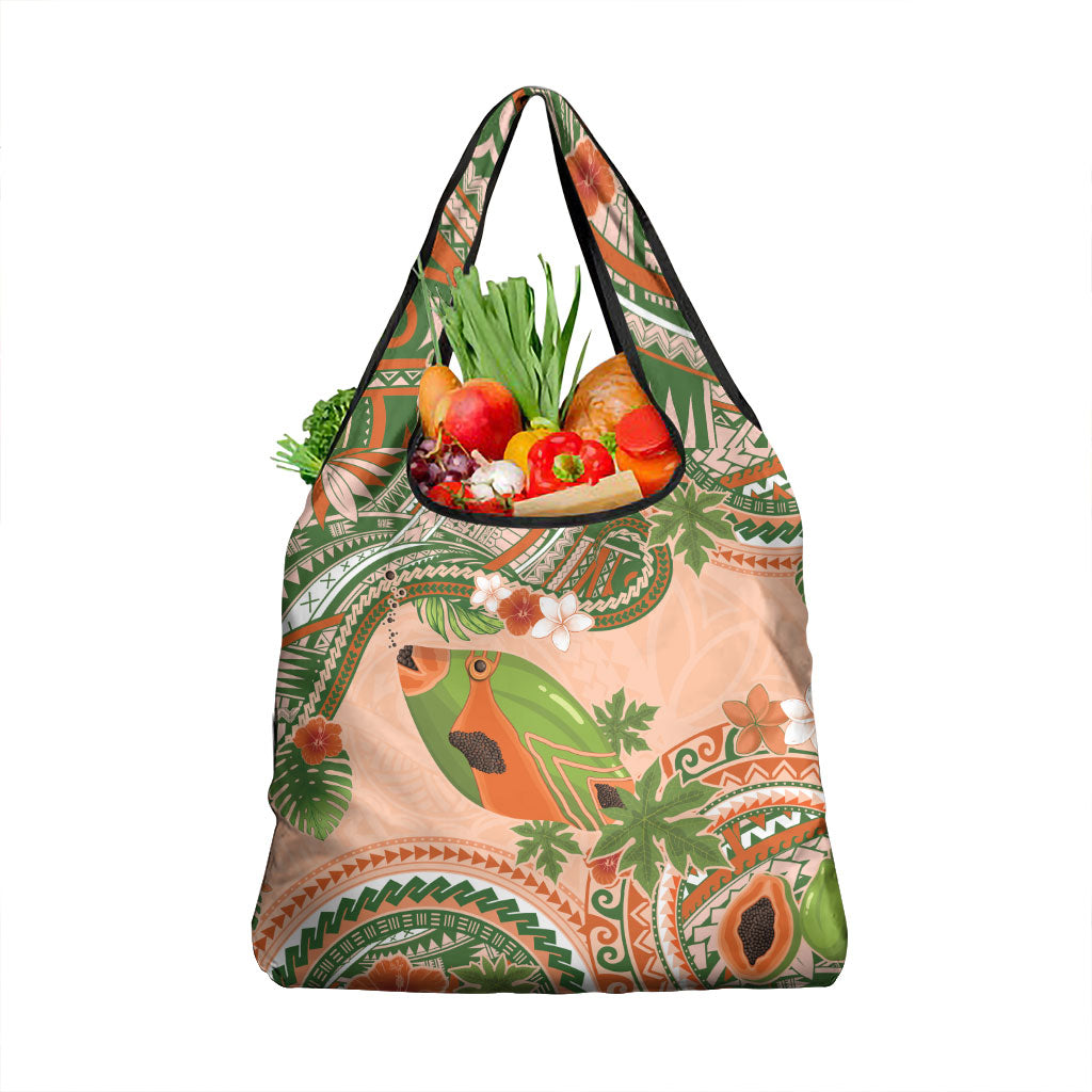 Hawaii Papaya Grocery Bag Cute Cosplay Humuhumu Fish Plumeria Waves DT05 1-pack One Size Orange - Polynesian Pride
