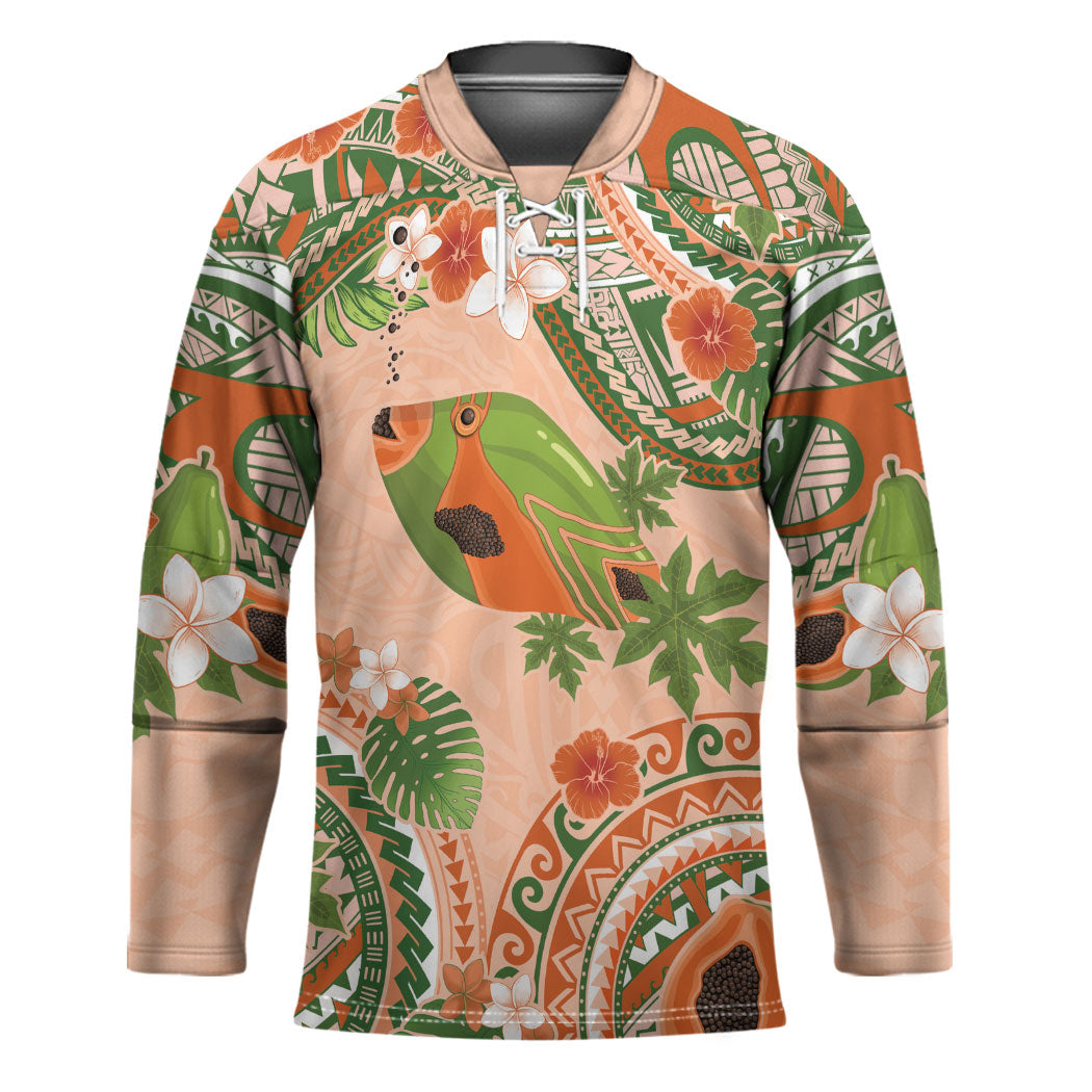 Hawaii Papaya Hockey Jersey Cute Cosplay Humuhumu Fish Plumeria Waves DT05 Unisex Orange - Polynesian Pride