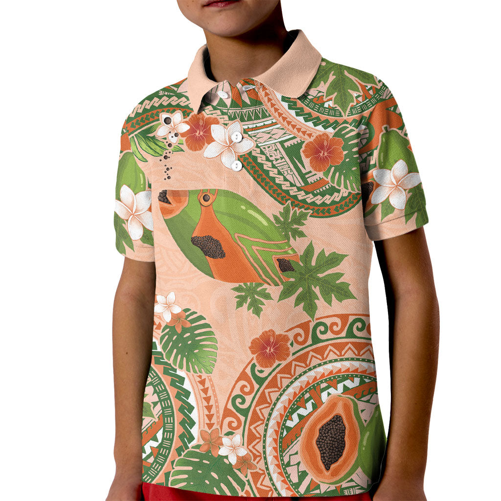 Hawaii Papaya Kid Polo Shirt Cute Cosplay Humuhumu Fish Plumeria Waves DT05 Kid Orange - Polynesian Pride