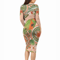 Hawaii Papaya Long Sleeve Bodycon Dress Cute Cosplay Humuhumu Fish Plumeria Waves DT05 - Polynesian Pride