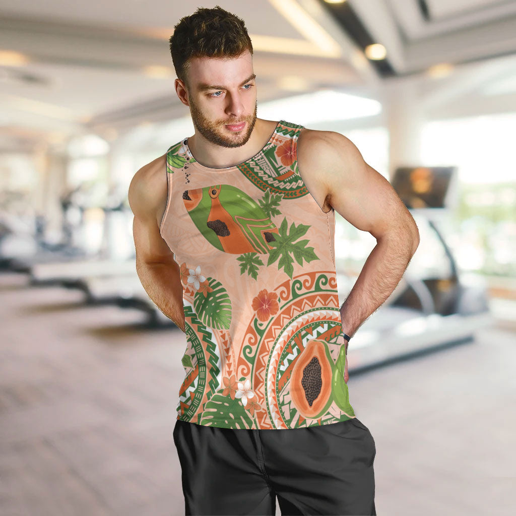 Hawaii Papaya Men Tank Top Cute Cosplay Humuhumu Fish Plumeria Waves DT05 Orange - Polynesian Pride